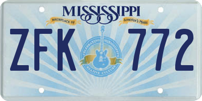 MS license plate ZFK772