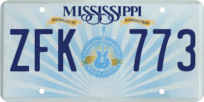 MS license plate ZFK773