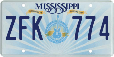 MS license plate ZFK774
