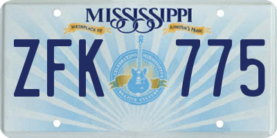 MS license plate ZFK775