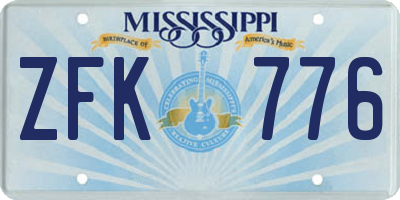MS license plate ZFK776