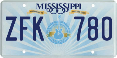 MS license plate ZFK780