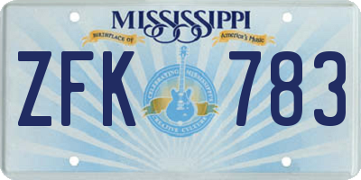 MS license plate ZFK783