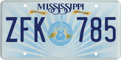 MS license plate ZFK785