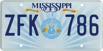 MS license plate ZFK786