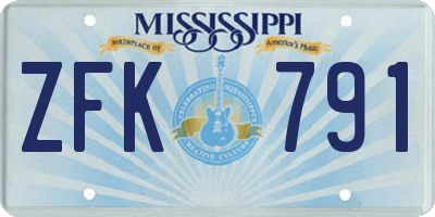 MS license plate ZFK791