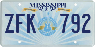 MS license plate ZFK792