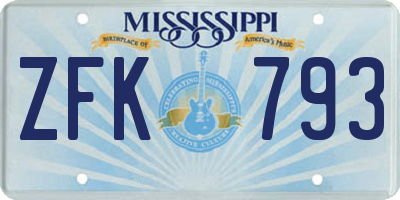 MS license plate ZFK793