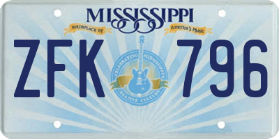 MS license plate ZFK796