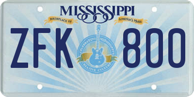 MS license plate ZFK800