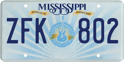MS license plate ZFK802