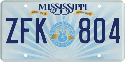 MS license plate ZFK804