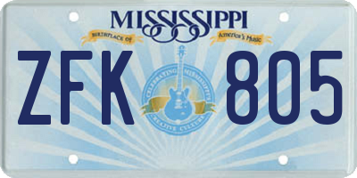 MS license plate ZFK805
