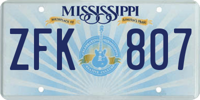MS license plate ZFK807