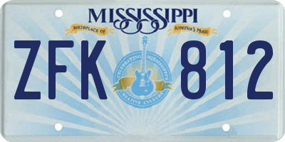 MS license plate ZFK812