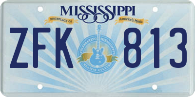MS license plate ZFK813