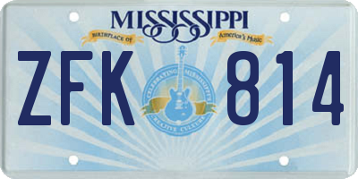MS license plate ZFK814