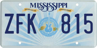 MS license plate ZFK815