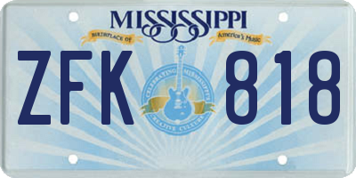 MS license plate ZFK818