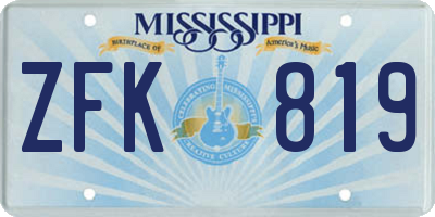 MS license plate ZFK819