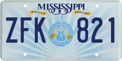 MS license plate ZFK821