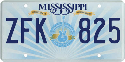 MS license plate ZFK825