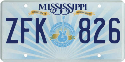 MS license plate ZFK826