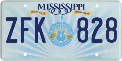 MS license plate ZFK828