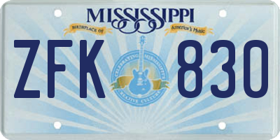 MS license plate ZFK830