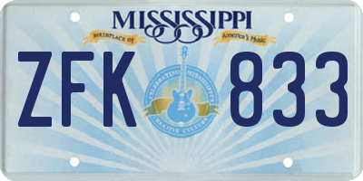 MS license plate ZFK833