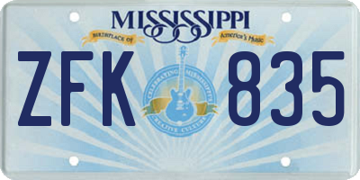 MS license plate ZFK835