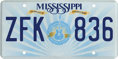 MS license plate ZFK836