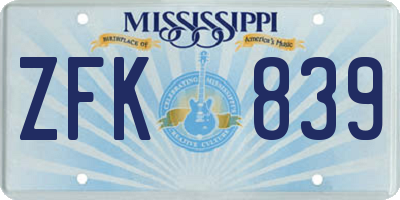 MS license plate ZFK839