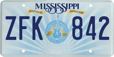 MS license plate ZFK842