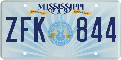 MS license plate ZFK844