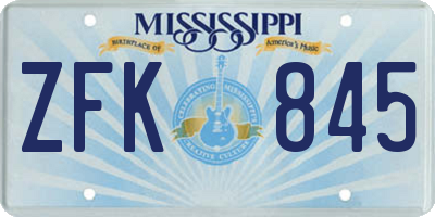 MS license plate ZFK845