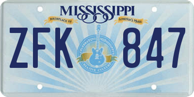MS license plate ZFK847