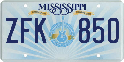 MS license plate ZFK850