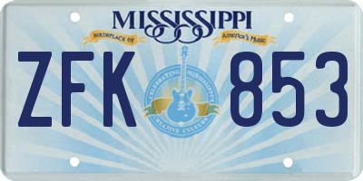 MS license plate ZFK853