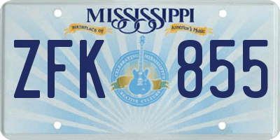 MS license plate ZFK855