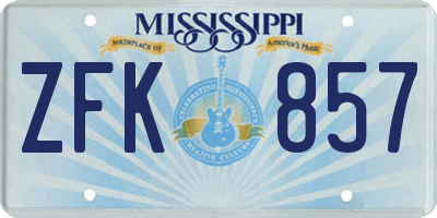 MS license plate ZFK857