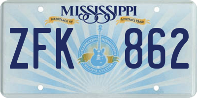 MS license plate ZFK862