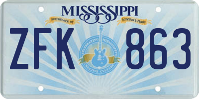 MS license plate ZFK863