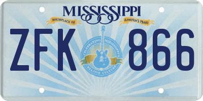 MS license plate ZFK866