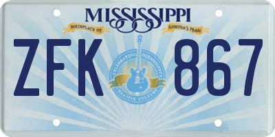 MS license plate ZFK867