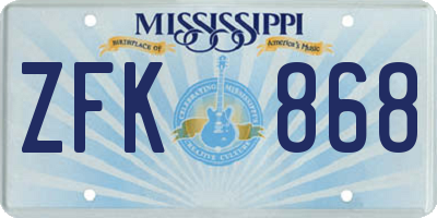 MS license plate ZFK868