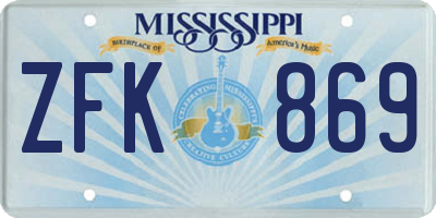 MS license plate ZFK869
