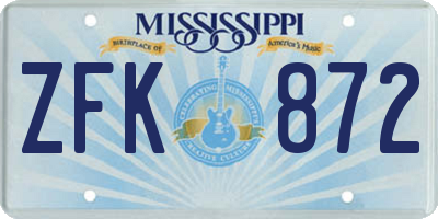 MS license plate ZFK872