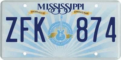 MS license plate ZFK874