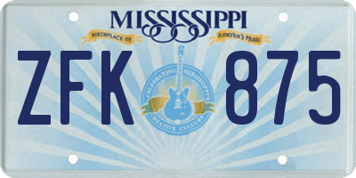 MS license plate ZFK875